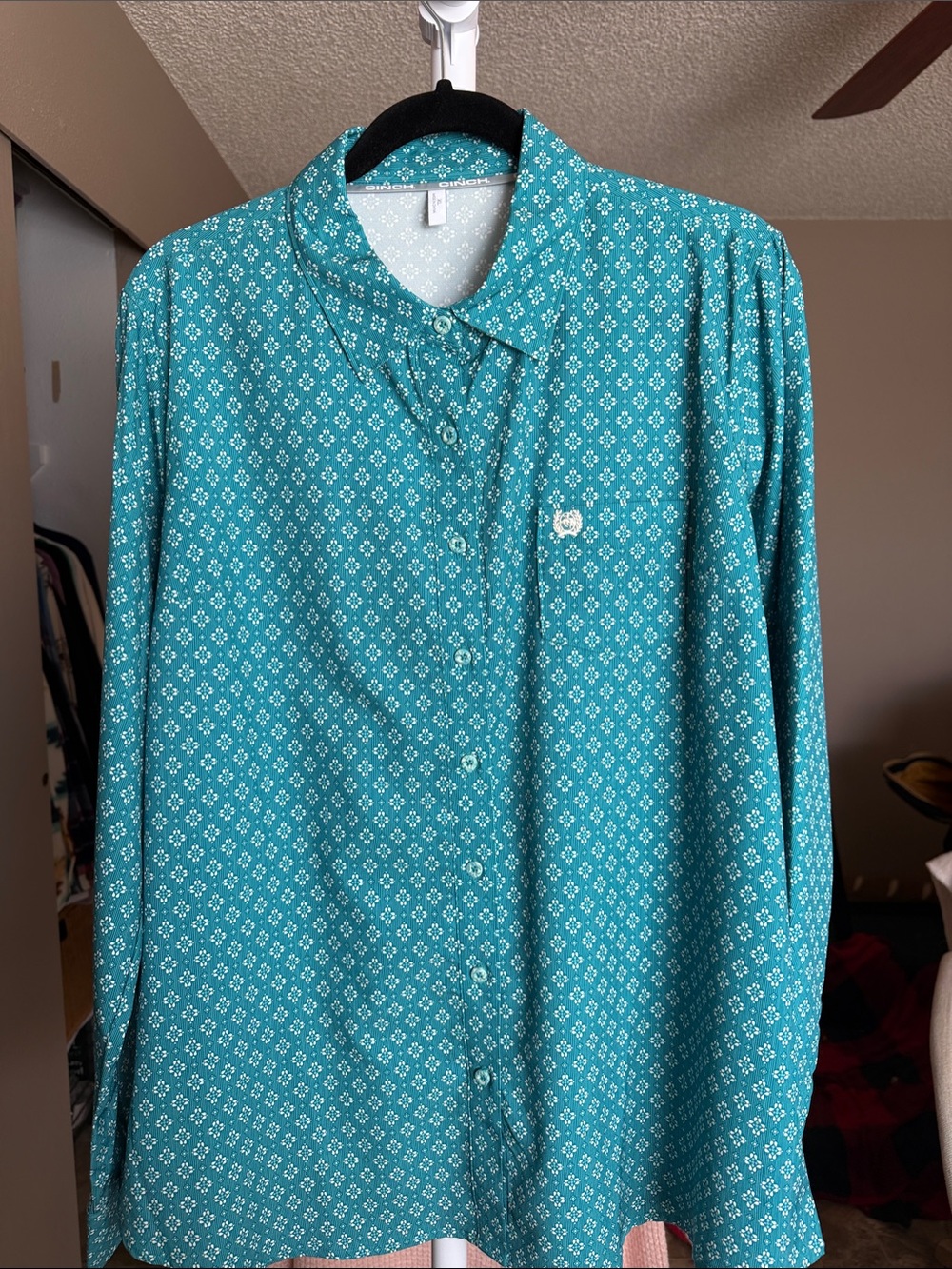 Cinch Teal Geometric Button-Down Shirt